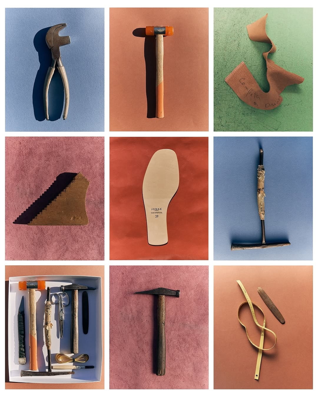 Hand tools on flat coloured grounds